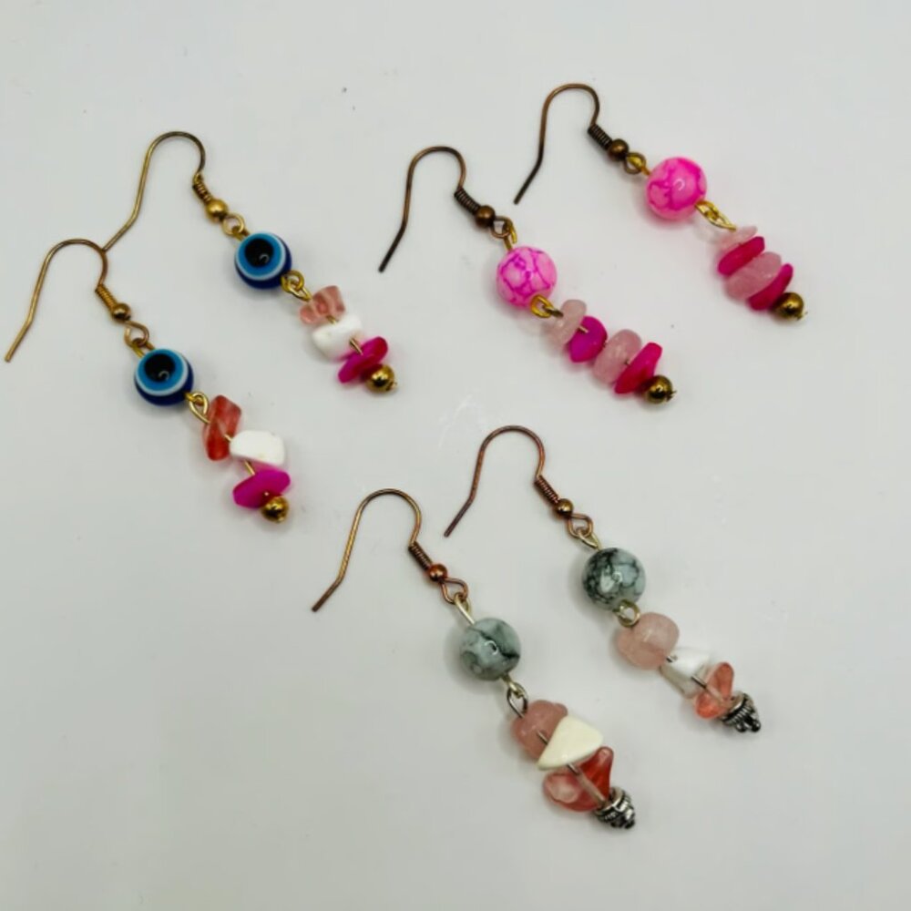 Set 4: 3pc Handmade Earring Set - #4 Boho Protection Crystal Trio
